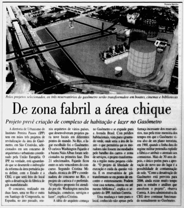 "De zona fabril a área chique": as mediações de arquitetos e urbanistas na transformação do Gasômetro de São Cristóvão.